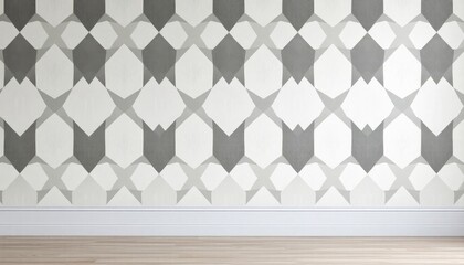 Geometric Precision Living Room Wallpaper with perfectly symmetrical shapes and crisp edges. The skirting boards are painted in light gray.