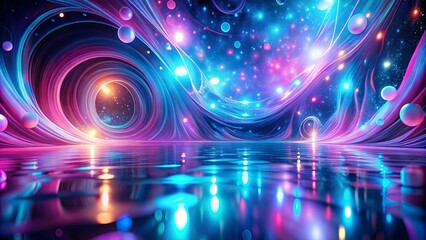 Abstract Cosmic Dreamscape with Glowing Celestial Bodies and Reflective Waters