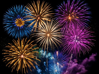 Fototapeta premium Some colourful fireworks in the night sky
