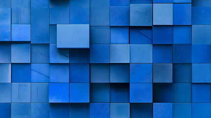 Collection of Blue 3D Blocks form a wall. Business wallpaper with copy-space.