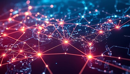 Obraz premium Global Network Connections Illuminated Across World Map