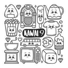Kawaii Icons Hand Drawn Doodle Coloring Vector