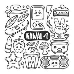 Kawaii Icons Hand Drawn Doodle Coloring Vector