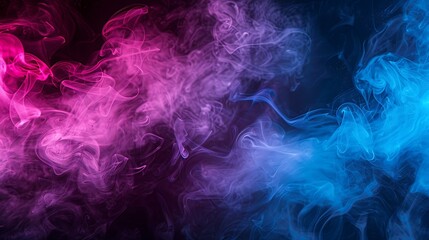 Abstract Swirling Pink and Blue Smoke on Black Background