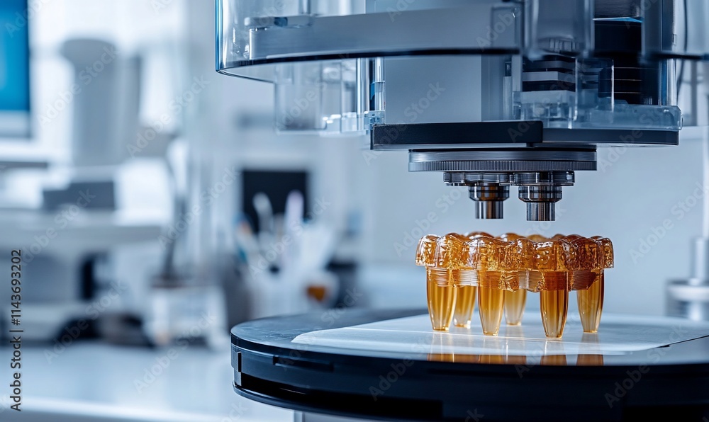 Aufkleber a 3d printer creating orange objects in a laboratory setting.
