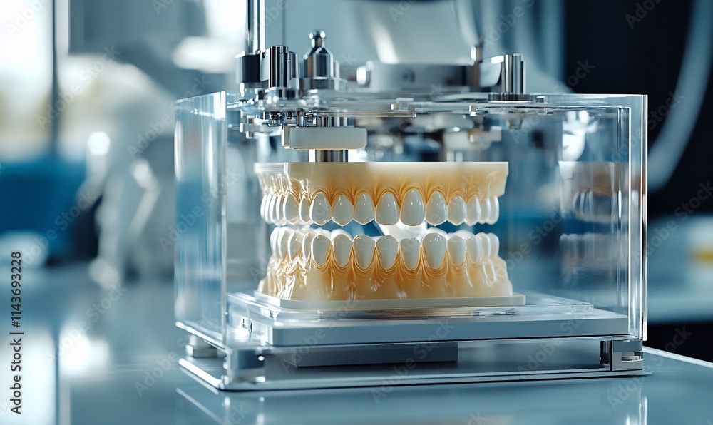 Poster a 3d printer creating dental models in a laboratory setting.