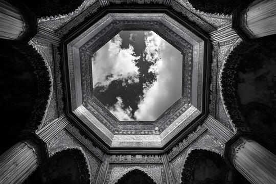 Octagonal Structure with Skylight and Intricate Detailing