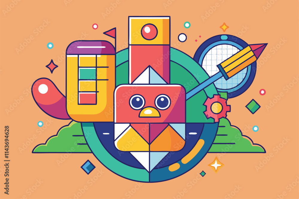 Aufkleber this colorful artwork features abstract geometric shapes that create a surprising and customizable c