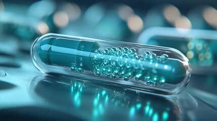 A close-up of a transparent capsule containing bubbles, suggesting a scientific or medicinal purpose.