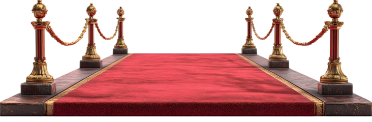 Red Carpet Path with Golden Stanchions Isolated on Transparent Background