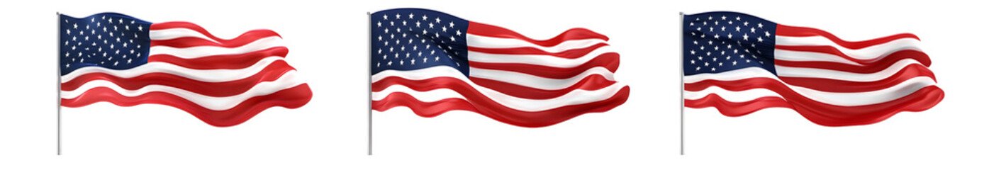 Obraz premium Waving American Flags, Isolated on White Background, 3D Render, Transparent Background