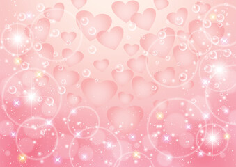 水底にダイブするハートのキラキラ背景、ピンク、イラスト、かわいい、横