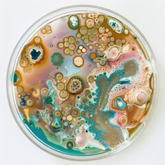 Naklejka premium Sci-fi fungi in a round petri dish isolated on white background, generated by artificial intelligence