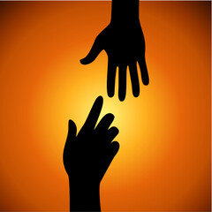 Silhouette of human hands helping each other