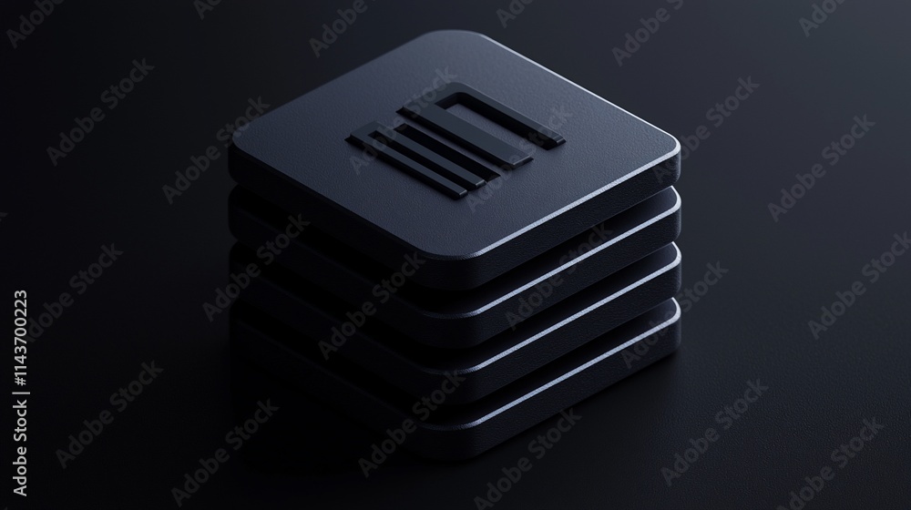 Poster stacked dark gray square icons with barcode symbol.
