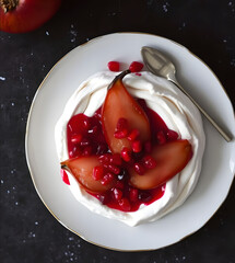 dessert with pear and pomegranate