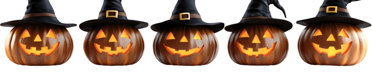 Jack-o'-lanterns with Hats Isolated on White Background