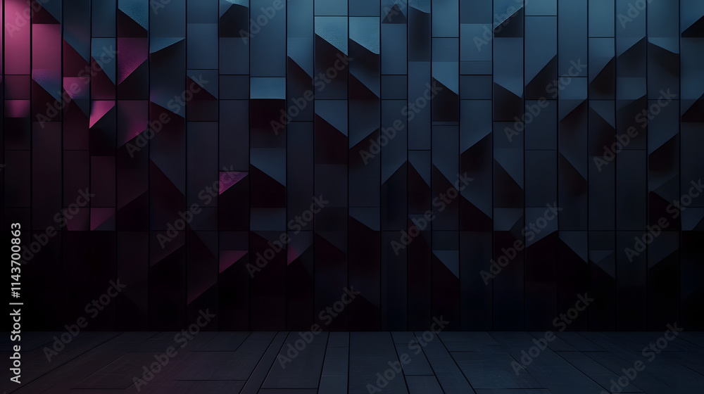Poster polished tiles arranged to create a 3d wall. triangular, futuristic background formed from black blo