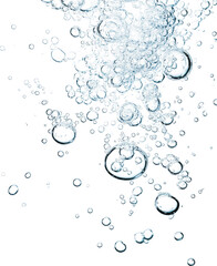 abstract background with many water bubbles rising up in blue and white tones