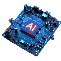 AI Circuit Board, Technology's Intelligent Core, Glowing Neon AI Symbol on a Transparent Background