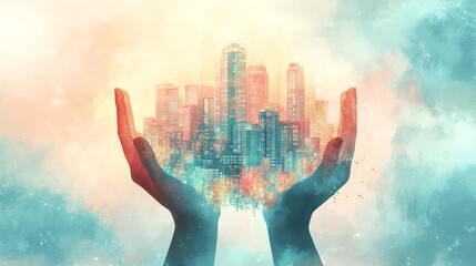 visionary business expansion, Conceptual Business Expansion Illustration with Hands