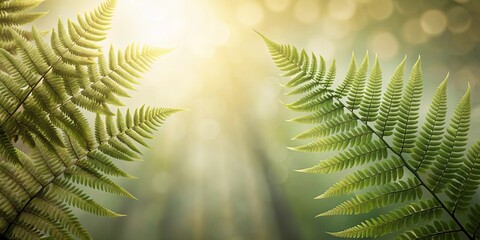 Fototapeta premium Serene Sunlight Illuminating Lush Fern Fronds in a Tranquil Forest