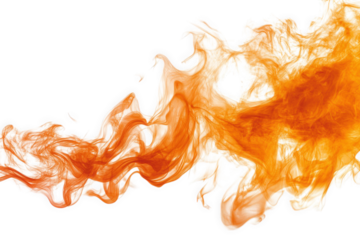 abstract orange smoke on a transparent background the smoke is wispy and flowing. creating a dynamic and ethereal pattern
