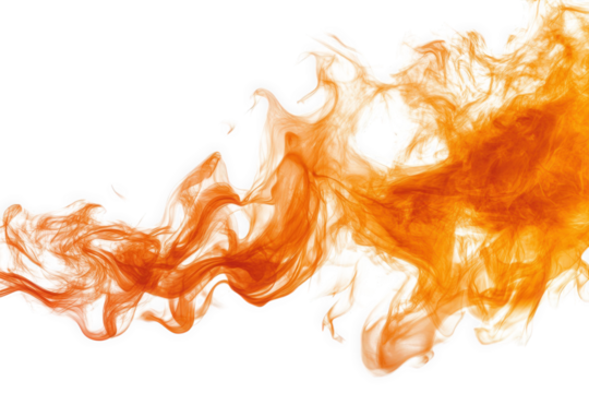 abstract orange smoke on a transparent background the smoke is wispy and flowing. creating a dynamic and ethereal pattern