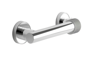 Shiny metal door handle modern bathroom product photography indoor setting close-up view home improvement concept