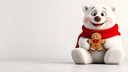 Cute Polar Bear with Gingerbread Man for Christmas