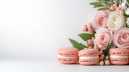 Pink Macarons   Roses Bouquet  Elegant Dessert   Flowers