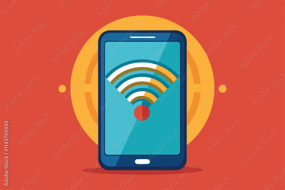 Poster a flat graphic featuring a smartphone displaying wifi signal icons against a colorful backdrop wifi-