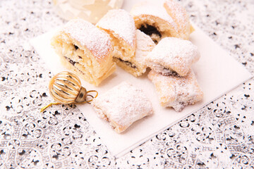 Stollen Bites on bright background. Soft focus. Close up.