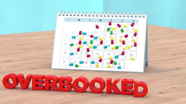 Calendar Overbooked with thumbtack pin - Busy Schedule Concept  