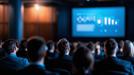 Defocused background of medical conference or healthcare event. Hospital symposium, scientific exhibition, or pharmaceutical presentation. Professional networking or industry trade show concept
