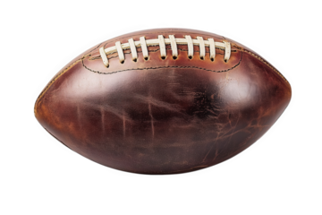 a vintage. brown leather american football with white laces. isolated on a transparent background