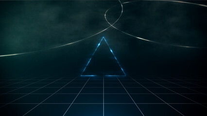 Retro wave style 80s-90s futuristic grid wireframe backdrop cyberpunk. Digital landscape neon retro party laser pattern background. Dark tone