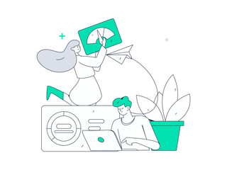 Flat vector illustration of business people operating work scene
