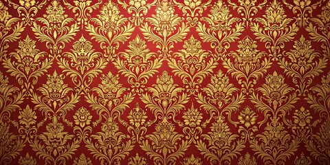Elegant Red and Gold Damask Wallpaper Texture for Design Projects