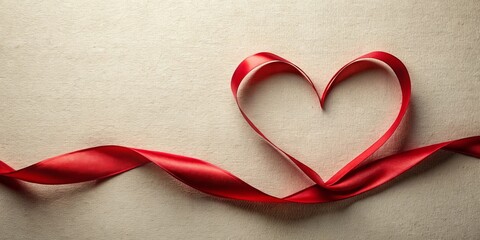 Romantic Red Ribbon Heart Shape on Textured Background
