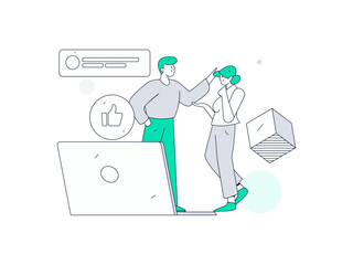 Flat vector illustration of business people operating work scene
