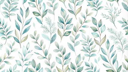 Naklejka premium Seamless Watercolor Pattern of Delicate Teal and Green Botanical Branches