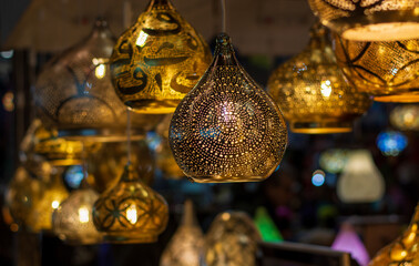 beautiful traditional lamps in the market alleys