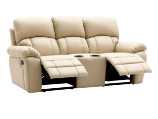 Comfortable reclining sofa with cup holders, perfect for relaxation