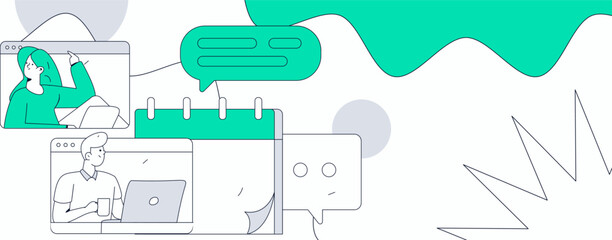 Flat vector illustration of business people operating work scene
