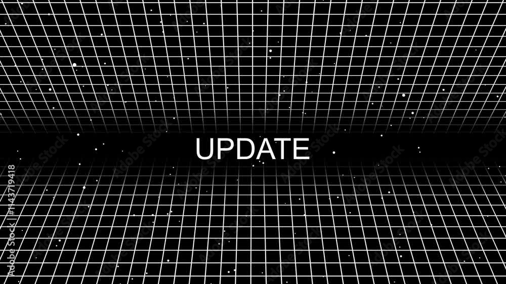 Poster update text animation 4k. word on digital screen. update text on stylish 3d grid