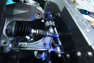 The drive shaft assembly in an electric train at a car show in Bangkok, Thailand, photographed on December 8, 2024.