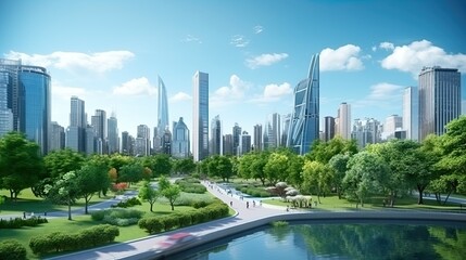 Fototapeta premium Eco-friendly building in the modern city Sustainable glass office building