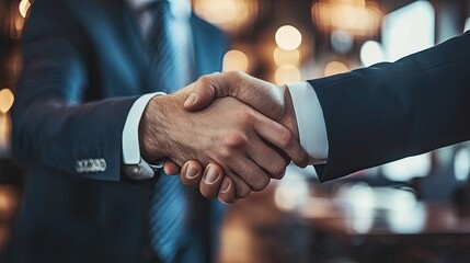 Business professionals engaging in a handshake in a modern office setting during a daytime meeting