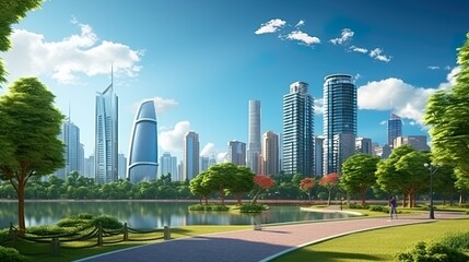 Obraz premium Eco-friendly building in the modern city Sustainable glass office building